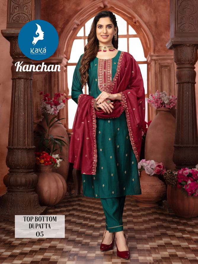 Kanchan By Kaya Roman Silk Designer Kurti With Bottom Dupatta Wholesale Shop In Surat